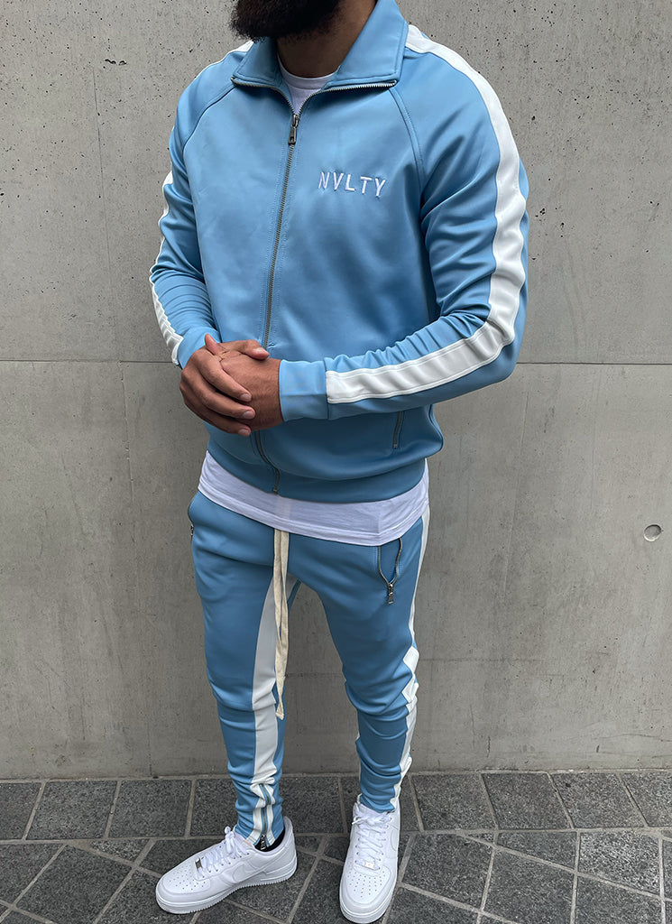 Veste de survêtement à panneaux - Bleu bébé/Blanc