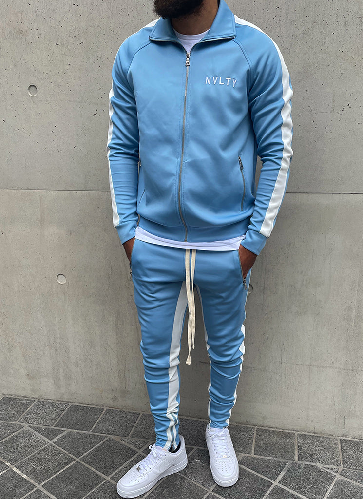 Veste de survêtement à panneaux - Bleu bébé/Blanc