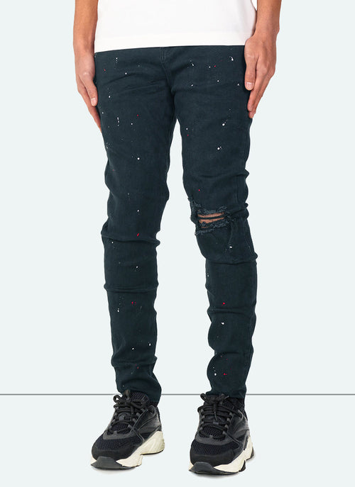 Knee Rip Paint Jeans - Black