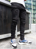 Patchwork-Lackjeans – Schwarz