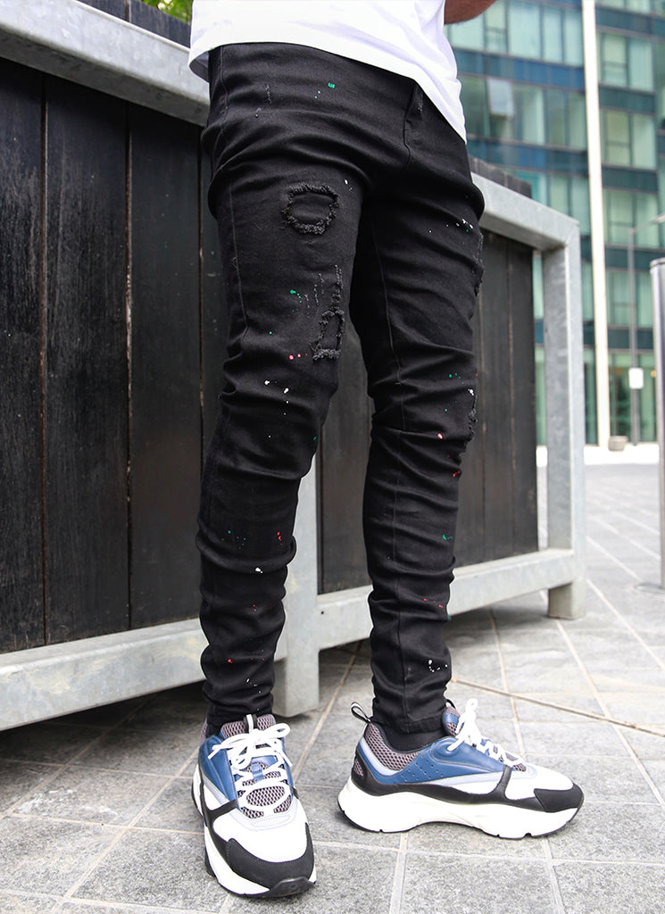 Patchwork-Lackjeans – Schwarz