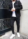 Patchwork-Lackjeans – Schwarz