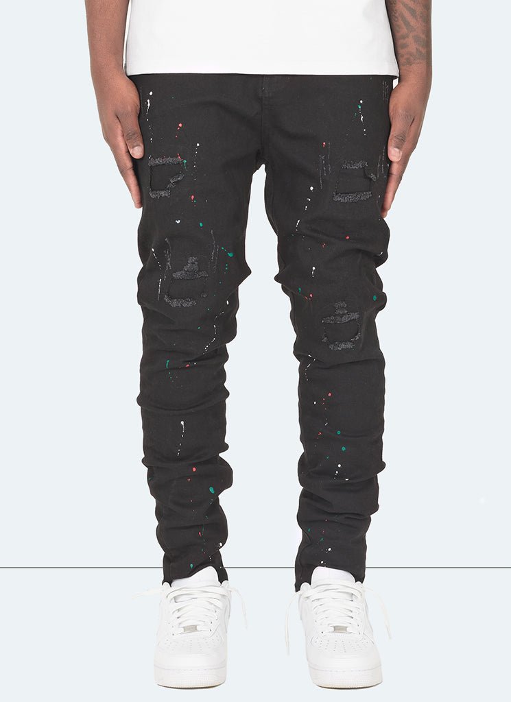 Patchwork Paint Jeans - Black