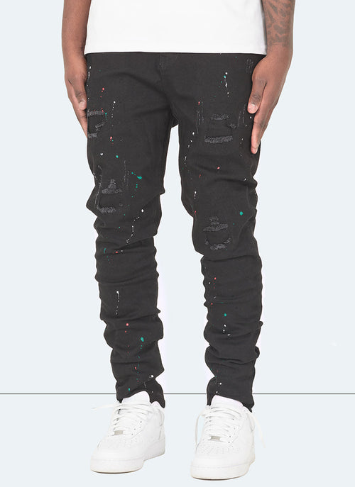 Patchwork Paint Jeans - Black