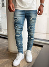 Triple Patchwork Jeans - Light Blue