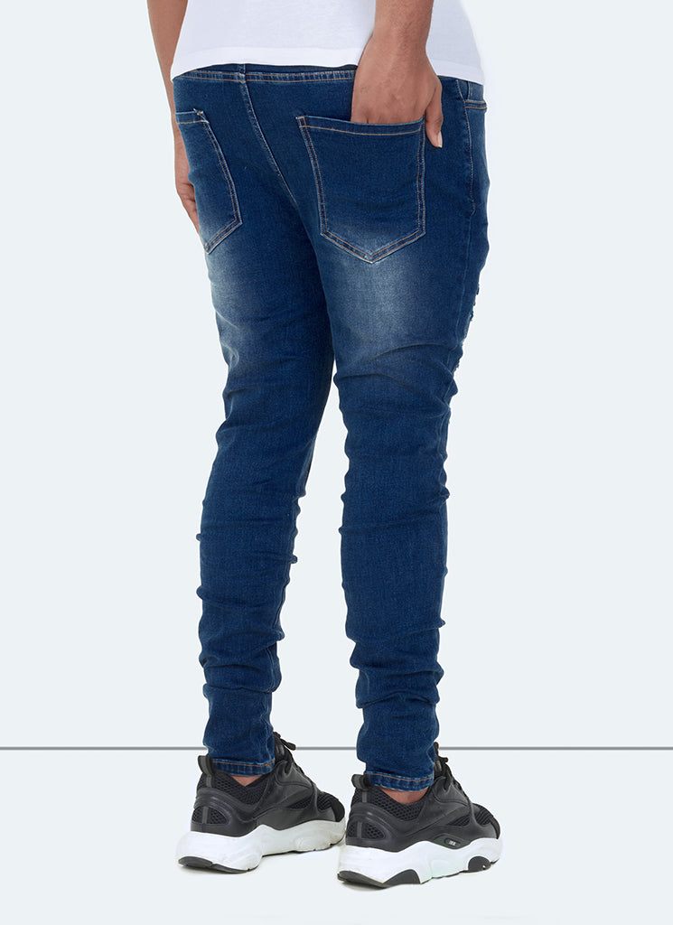 Ripped & Repaired Jeans - Dark Blue