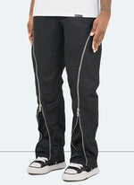 Nylon Flare Zipper Pants - Black