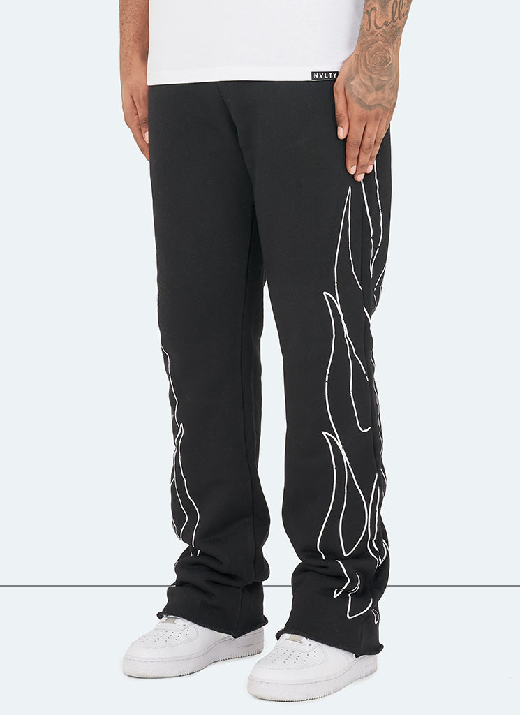 Vintage Flare Flame Joggers - Black