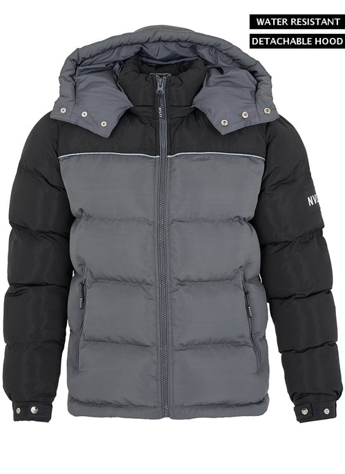 Dual Tone Puffer Jacket - Charcoal Grey/Black