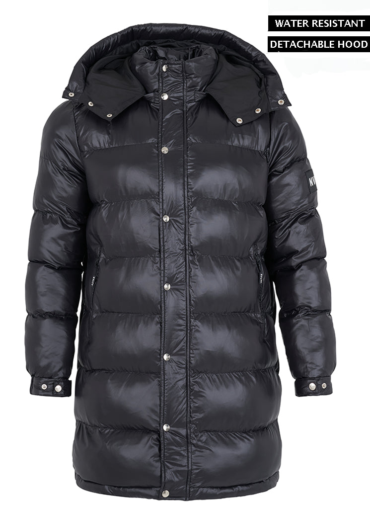 Long Shiny Puffer Jacket - Black