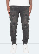 Patchwork Paint Jeans - Grey