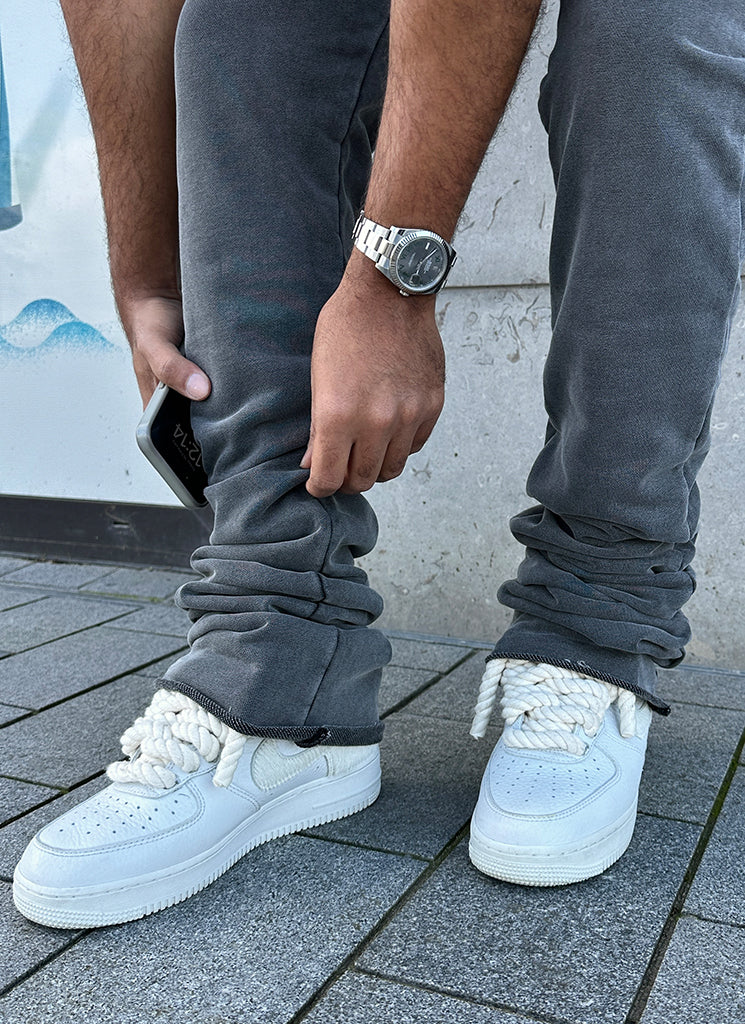 Vintage Stacked Joggers - Washed Black