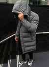 Long Paint Puffer Jacket - Charcoal Grey