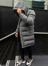 Long Paint Puffer Jacket - Charcoal Grey