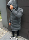 Long Paint Puffer Jacket - Charcoal Grey