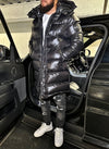 Long Shiny Puffer Jacket - Black