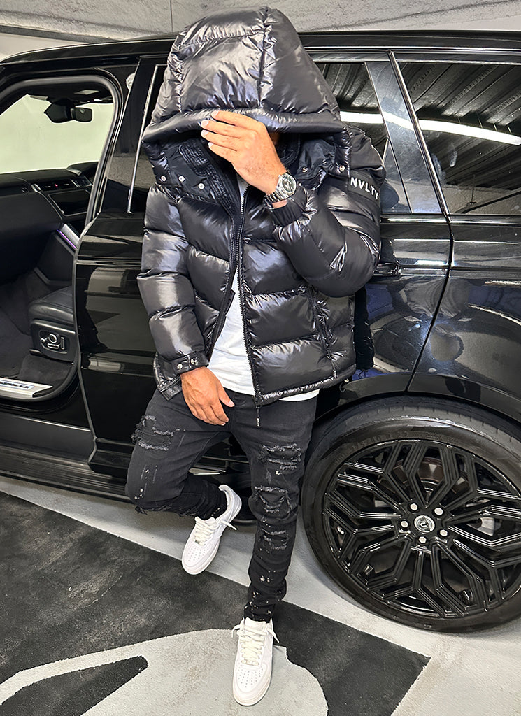 Black shiny puffy coat online