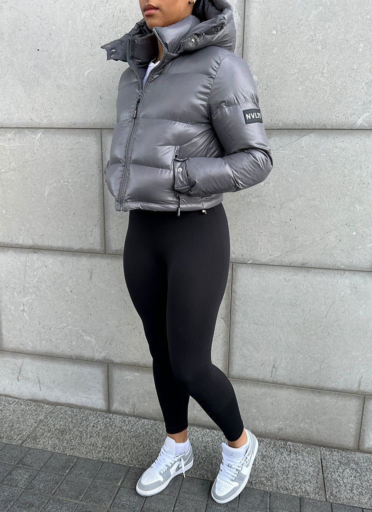 Glänzende Pufferjacke – Anthrazit