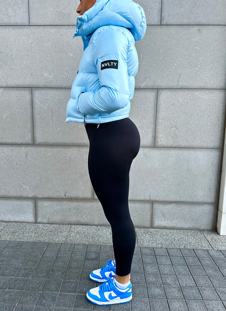 Shiny Puffer Jacket - Baby Blue