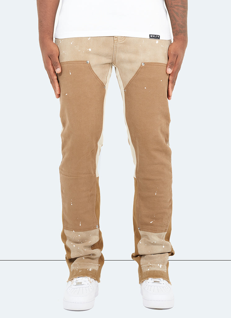 Vintage Flare Carpenter Paint Jeans - Washed Tan